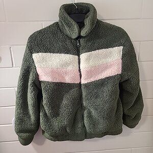 Wonder Nation Jacket Olive Green w/White & Pink‎ Stripe Girls Pre-Owned Winter